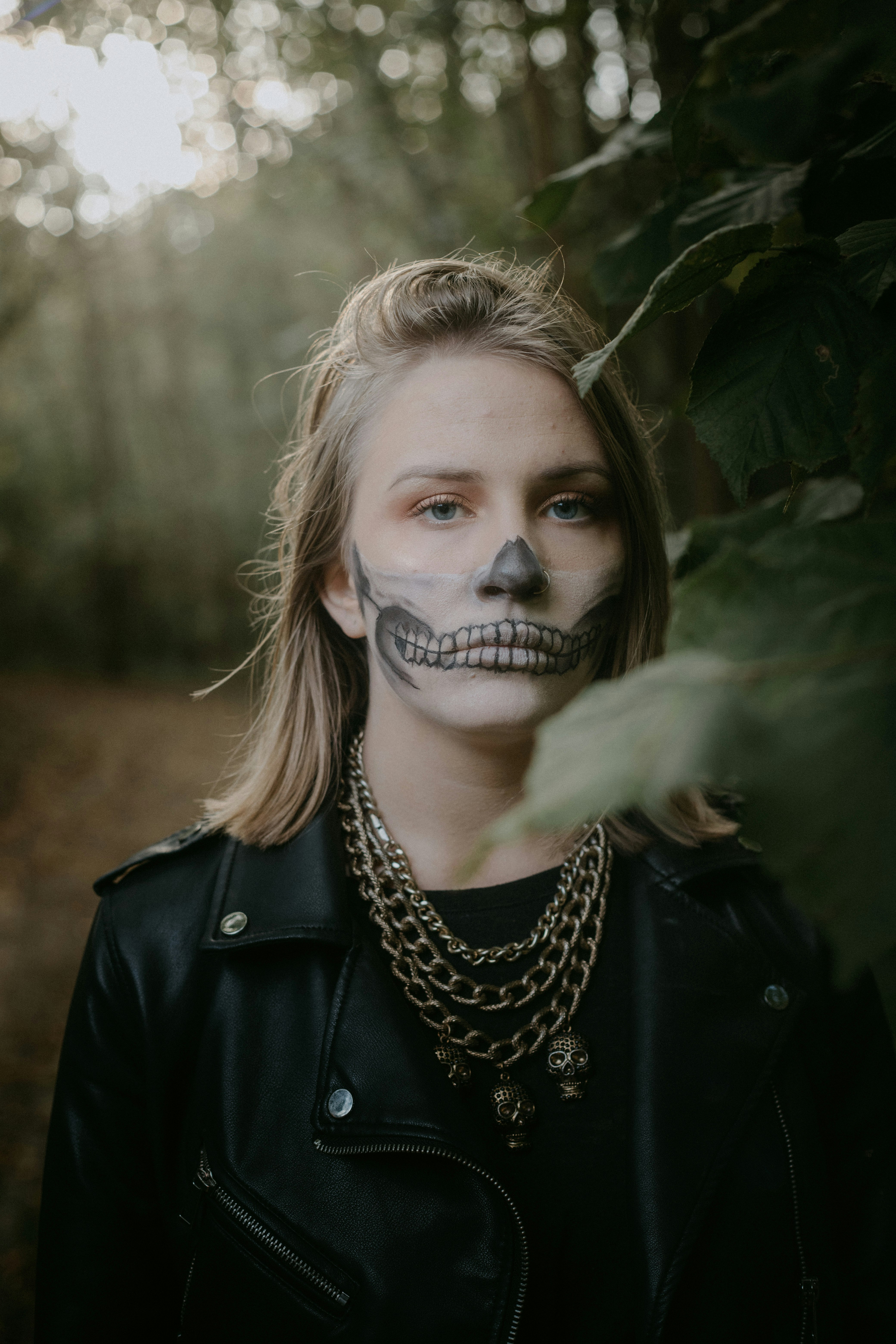 woman in black leather jacket with silver nose ring